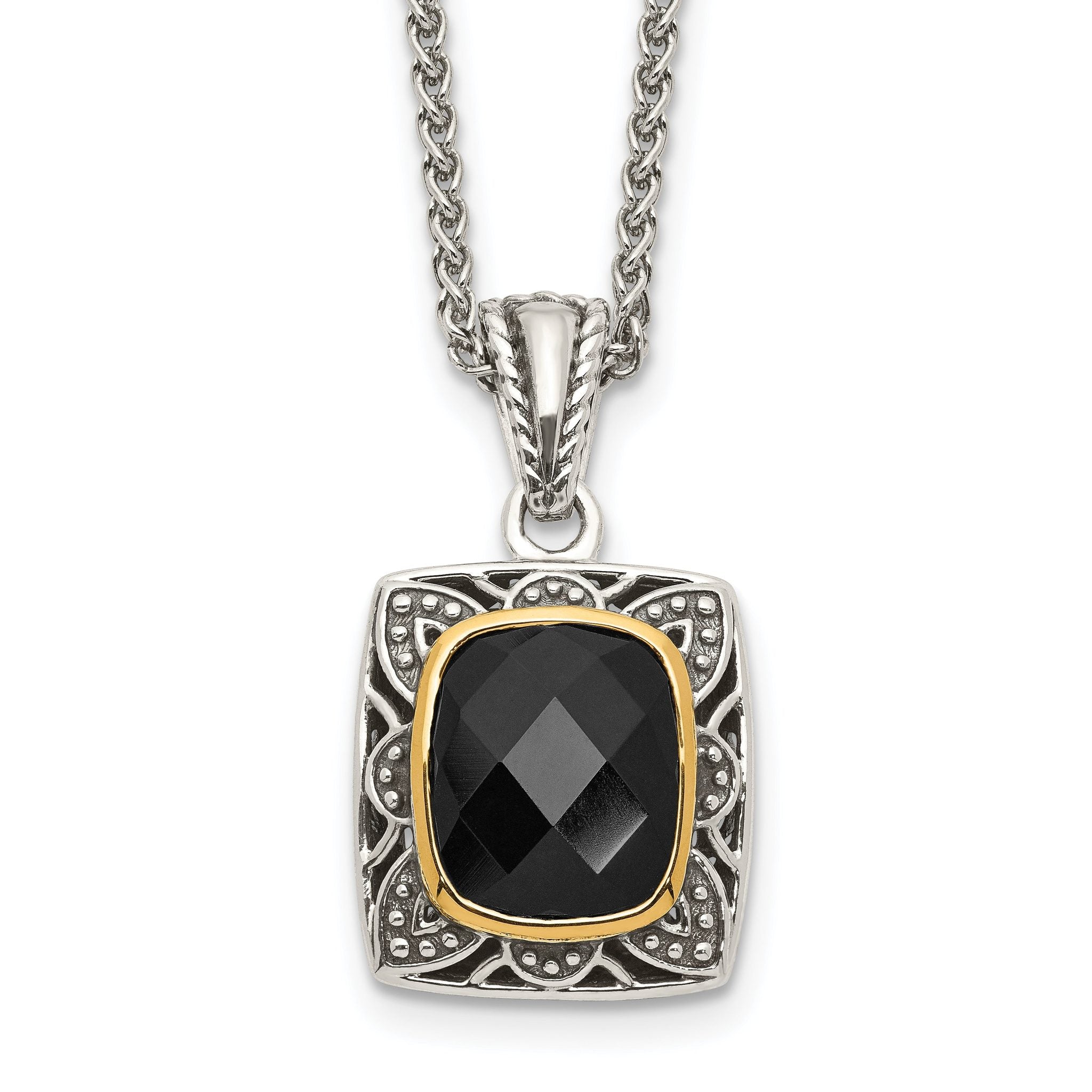 Shey Couture Sterling Silver with 14K Accent 18 Inch Antiqued Checkerboard-cut Black Onyx Necklace Main image
