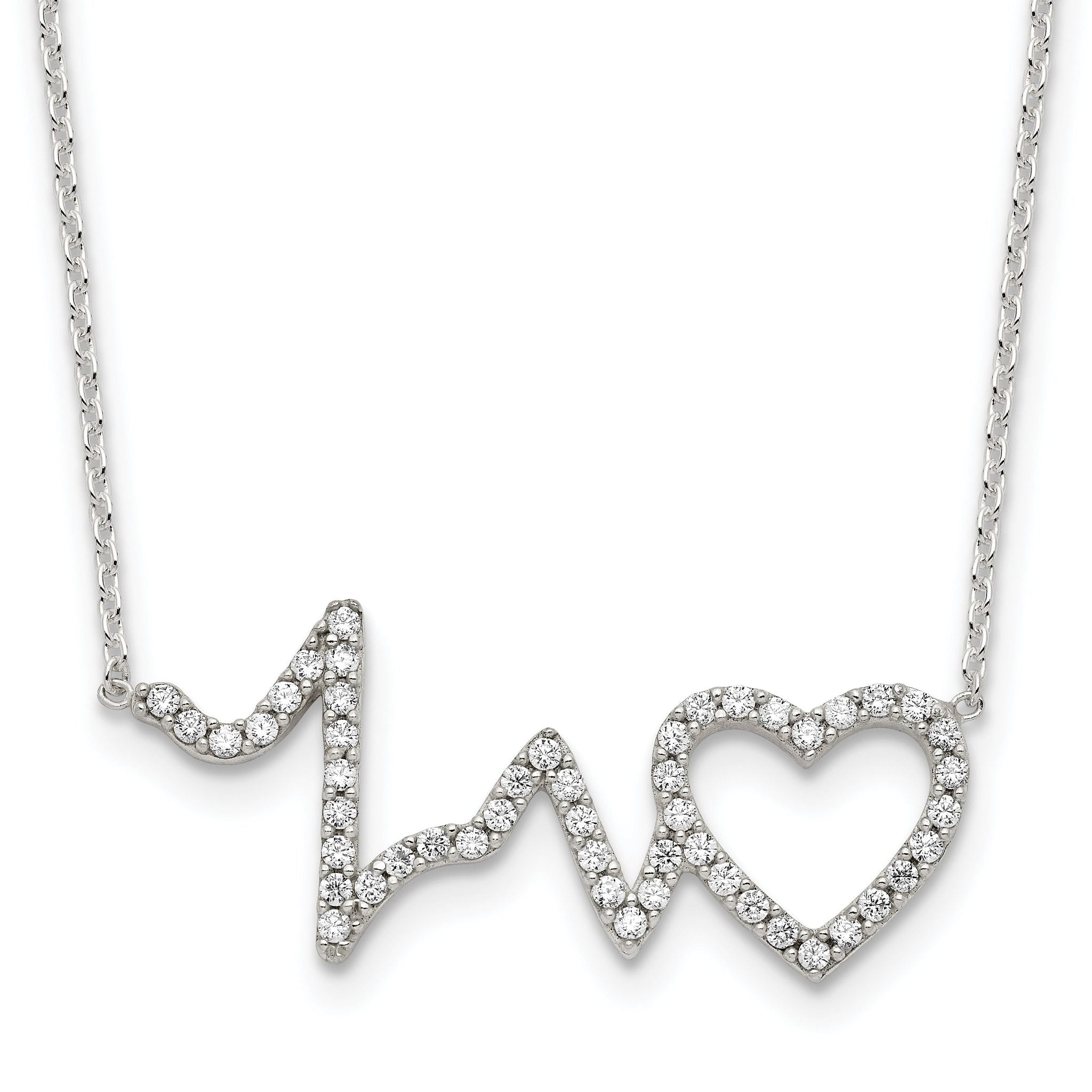 Sterling Silver Polished CZ Heartbeat 18in Necklace Main image