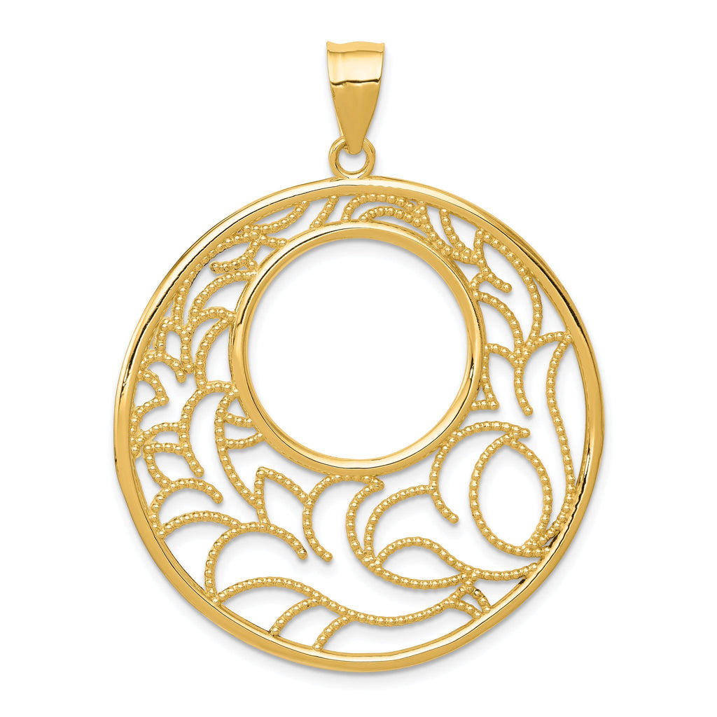 14K Yellow Gold Circle Pendant with Solid Casted Design