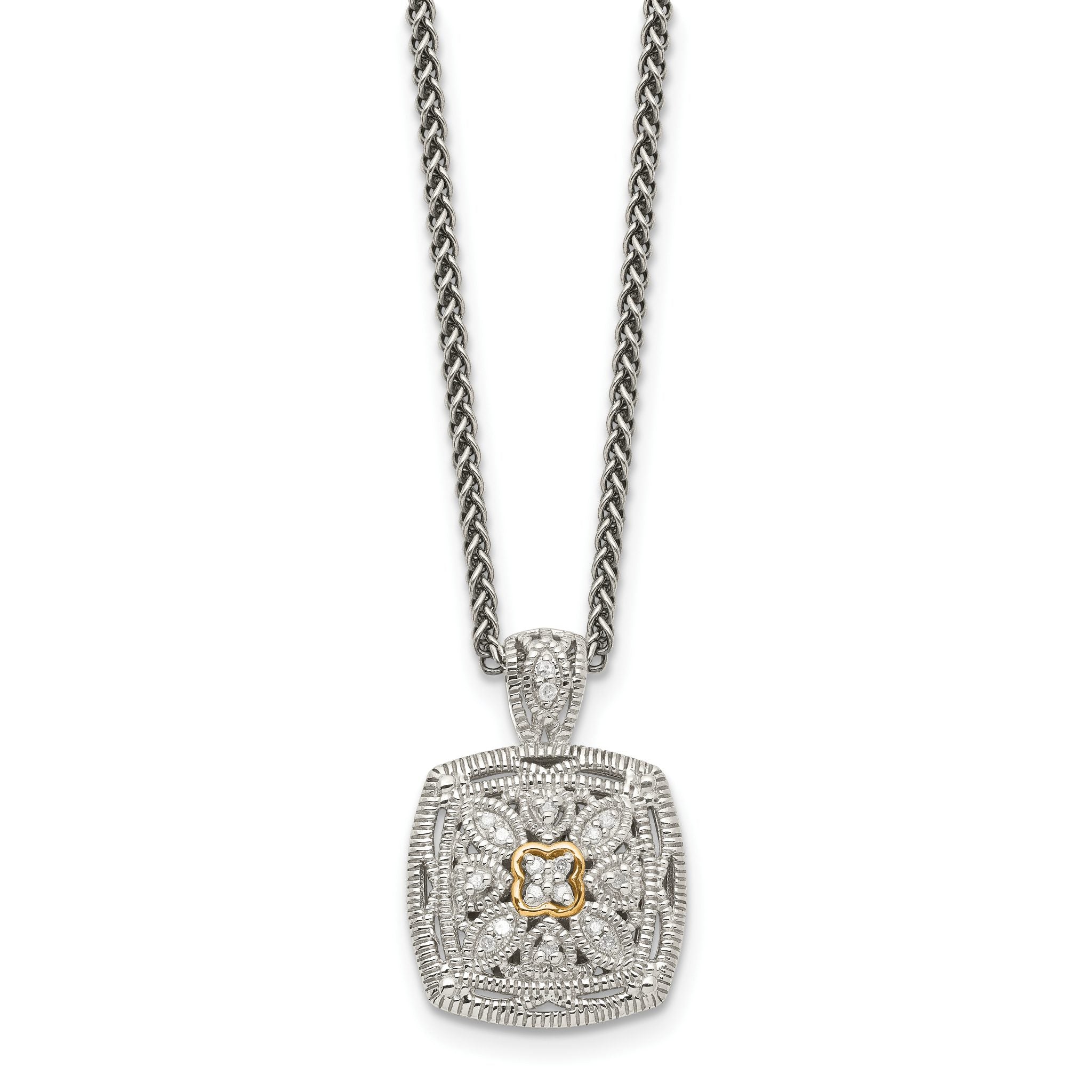 Shey Couture Sterling Silver Antiqued with 14K Accent 18 Inch Diamond Vintage Necklace Secondary image