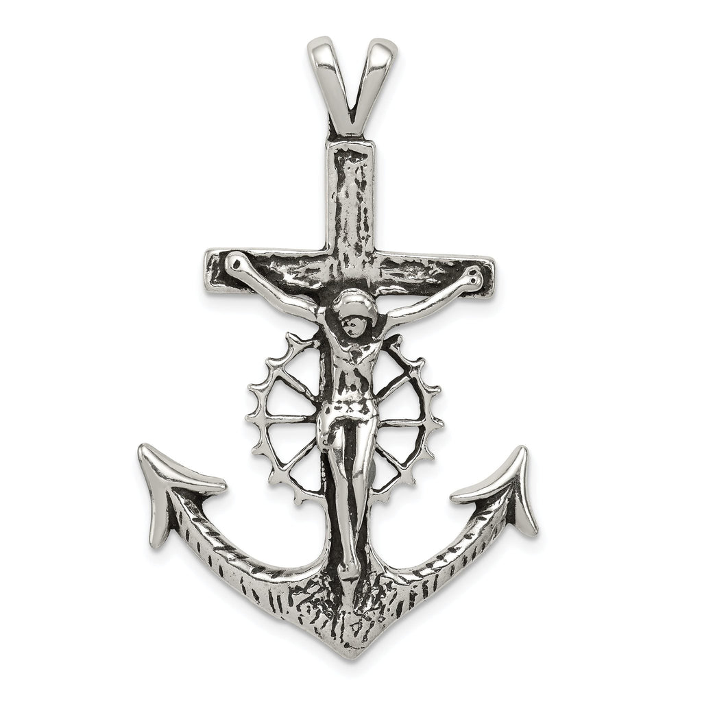 Sterling Silver 925 Polished Mariner Crucifix Charm Elegant Vintage Design