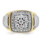 14k Two-tone Mens Polished and Satin 1 Carat AA Quality Diamond Square Cluster Halo Ring