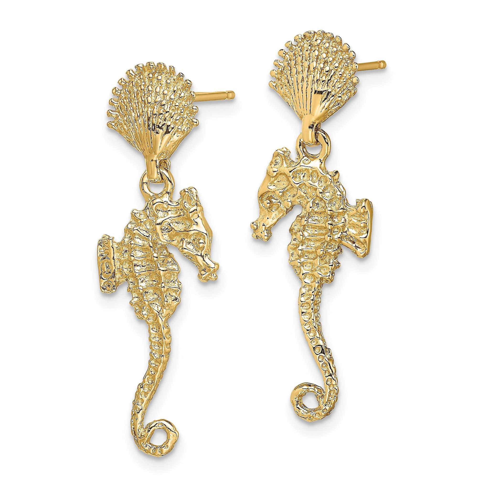 14K Shell & Seahorse Dangle Earrings Secondary image