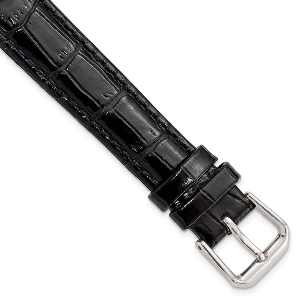 Crocodile Grain Leather Watch Band in Black, 19mm
