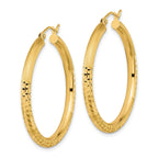 14k Polished Satin and Diamond-cut Hoop Earrings