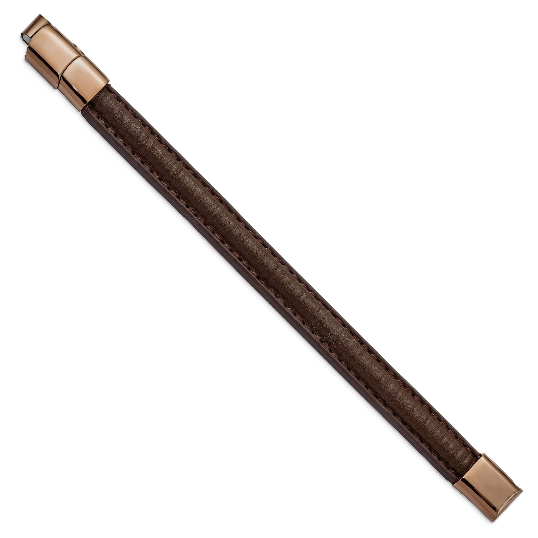 Stainless Steel Polished Rose IP Brown Leather with . ext Bracelet Secondary image