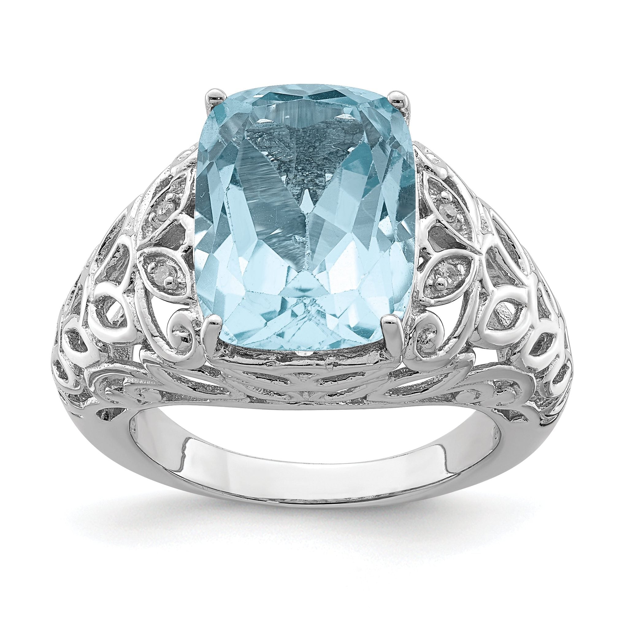 Sterling Silver Rhodium Sky Blue Topaz & Diam. Ring Main image