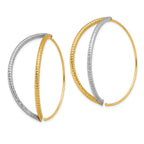 14K w/Rhodium Large Diamond-Cut Dangle Threader Earrings
