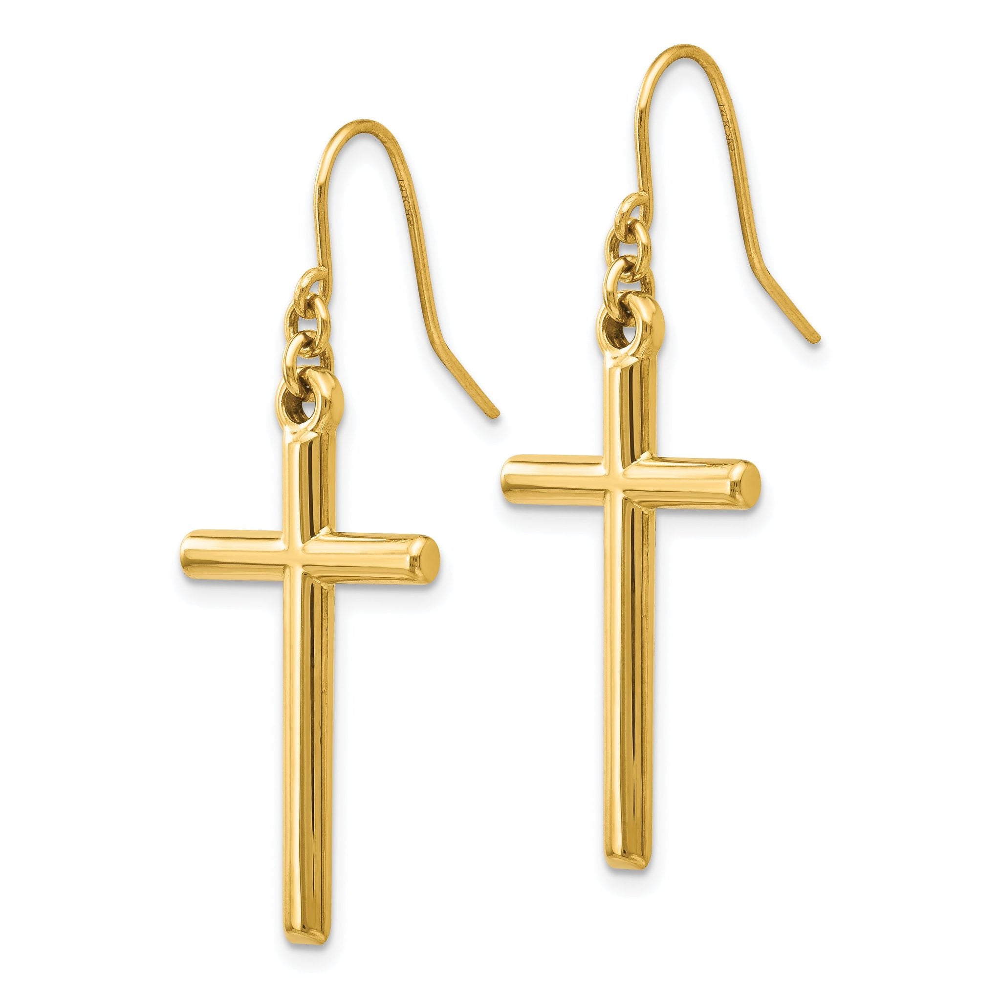 14K Gold Polished Cross Dangle Earrings for Women with French Wire Secondary image