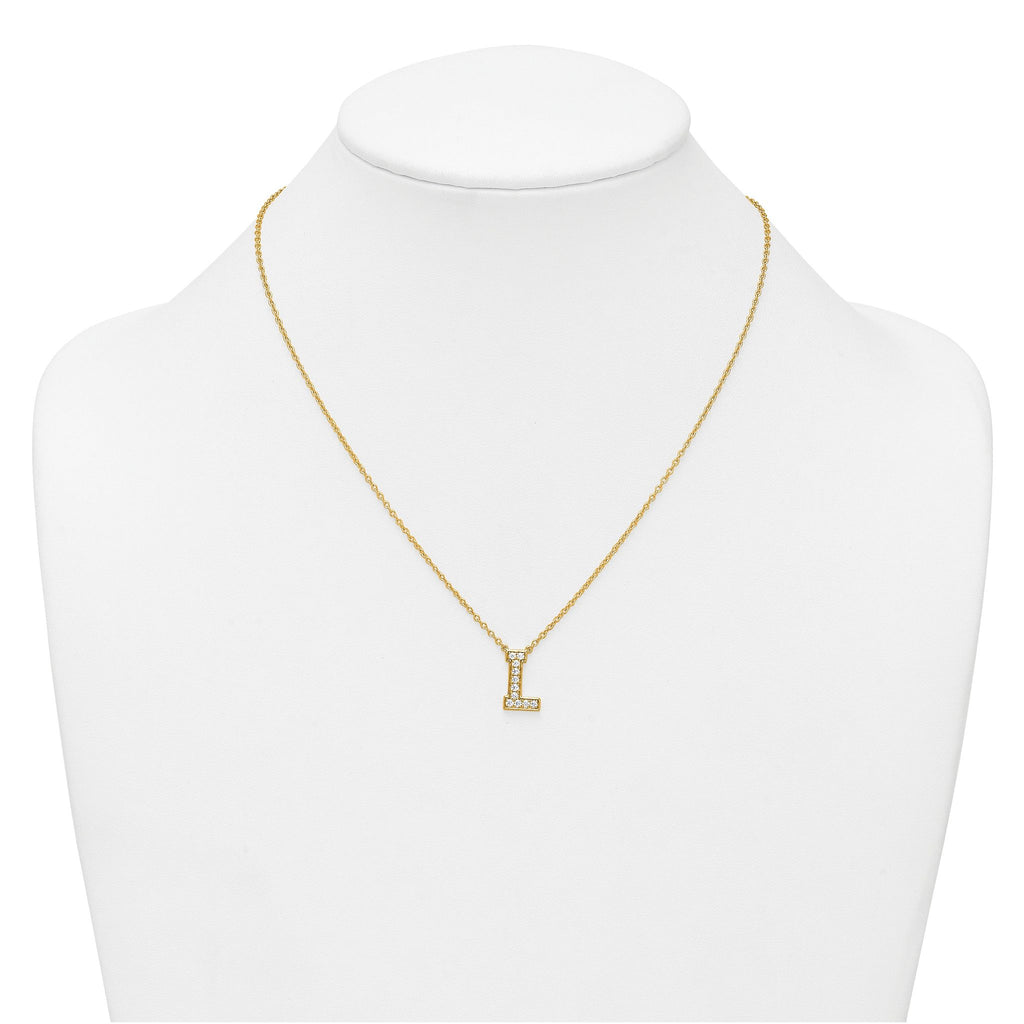 14k 1/4 carat Lab Grown Diamond VS+ F+ Complete Letter L 18 inch Initial Necklace