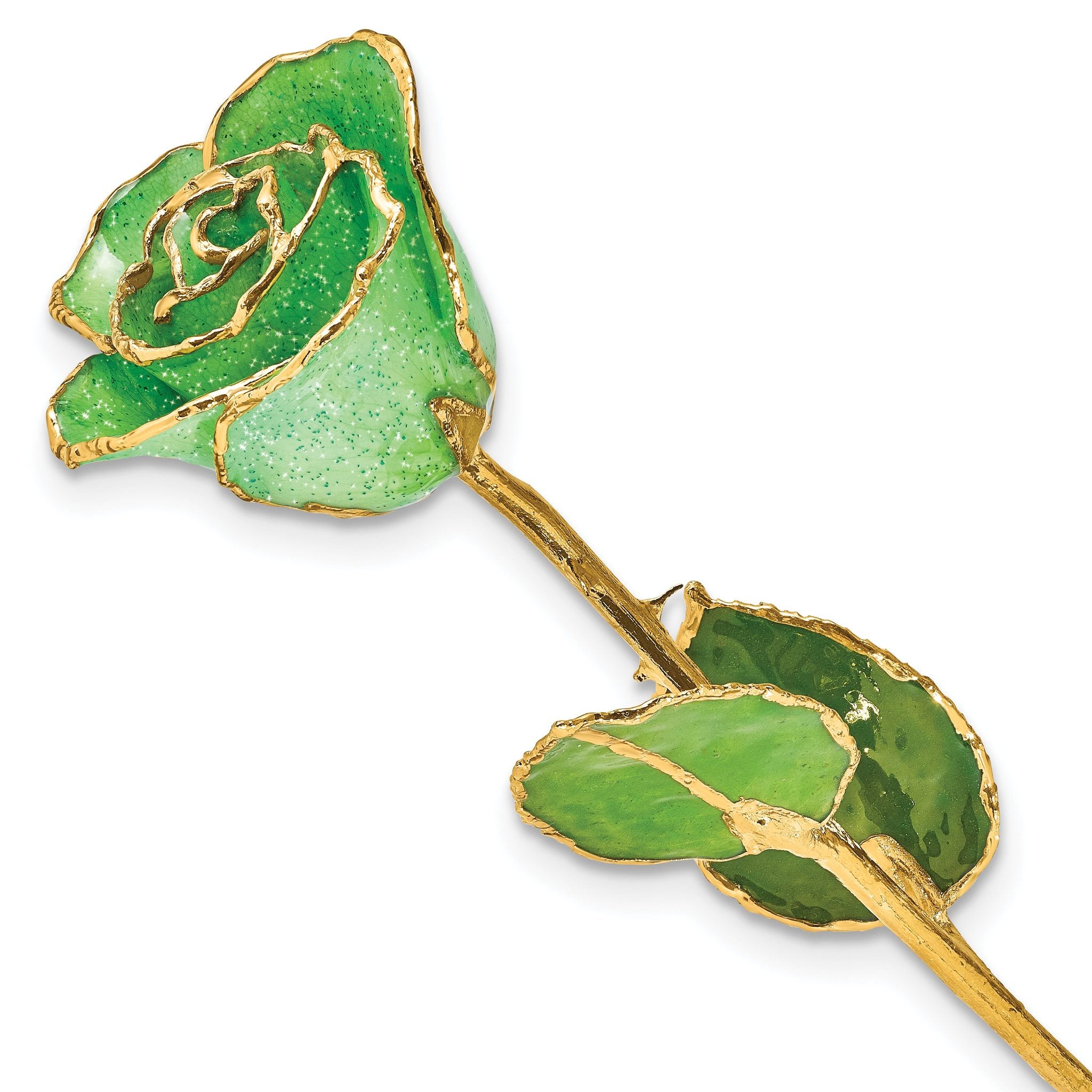 Peridot Green Lacquer Dipped Gold Trimmed with Glitter Real Rose Main image