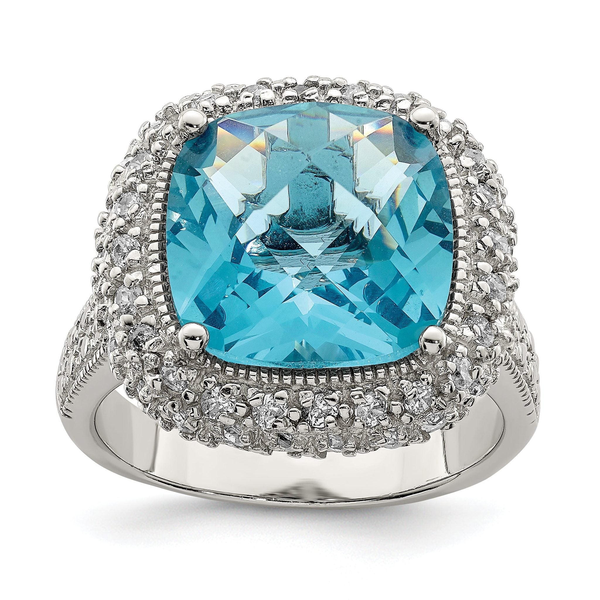 Sterling Silver Rhodium-plated Blue CZ Ring Main image