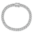 14K White Gold Polished Complete 2.6 carat Diamond Fancy Curb Link 7 inch Bracelet