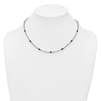 Sterling Silver Rhodium-plated Polished and Beaded Fancy Oval Blue and Round White CZ 17 Inch Necklace
