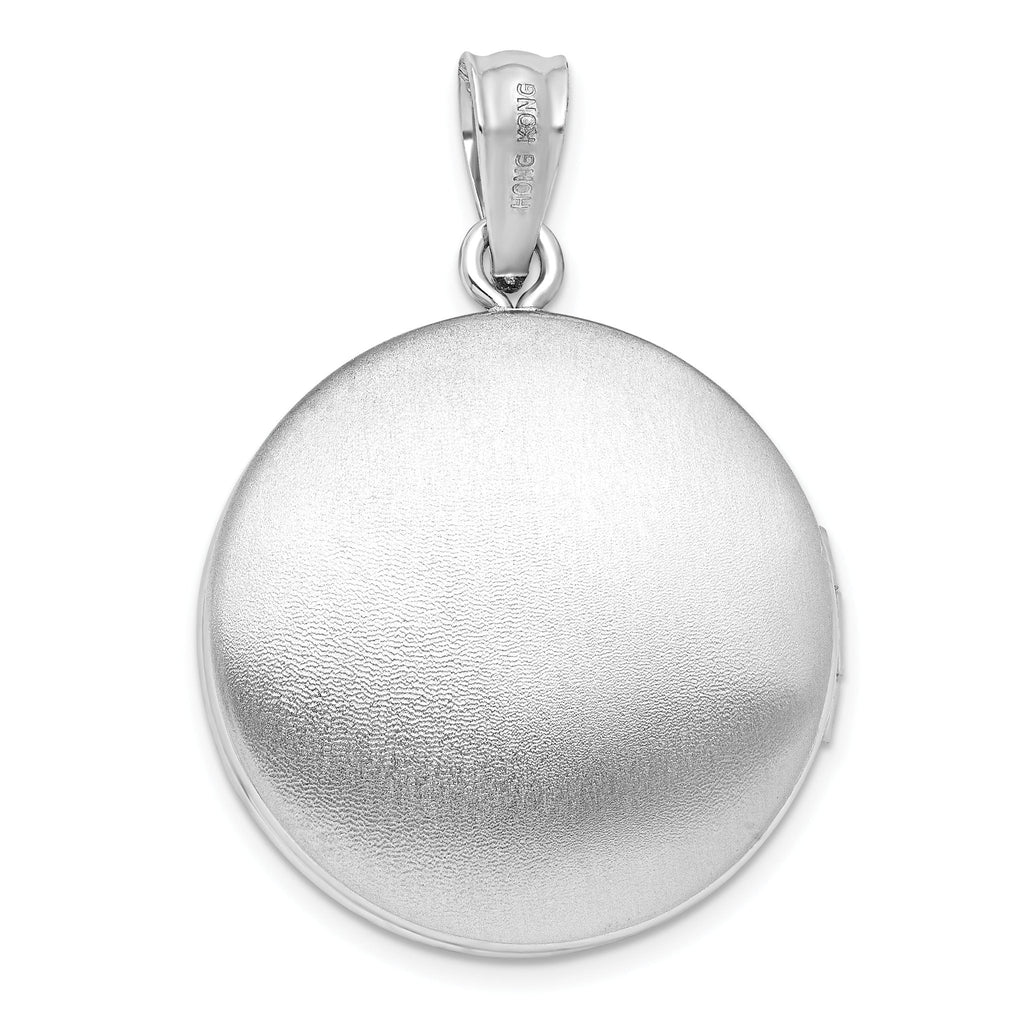 Sterling Silver Rhodium-plated Lace Design Diamond 20mm Round Locket