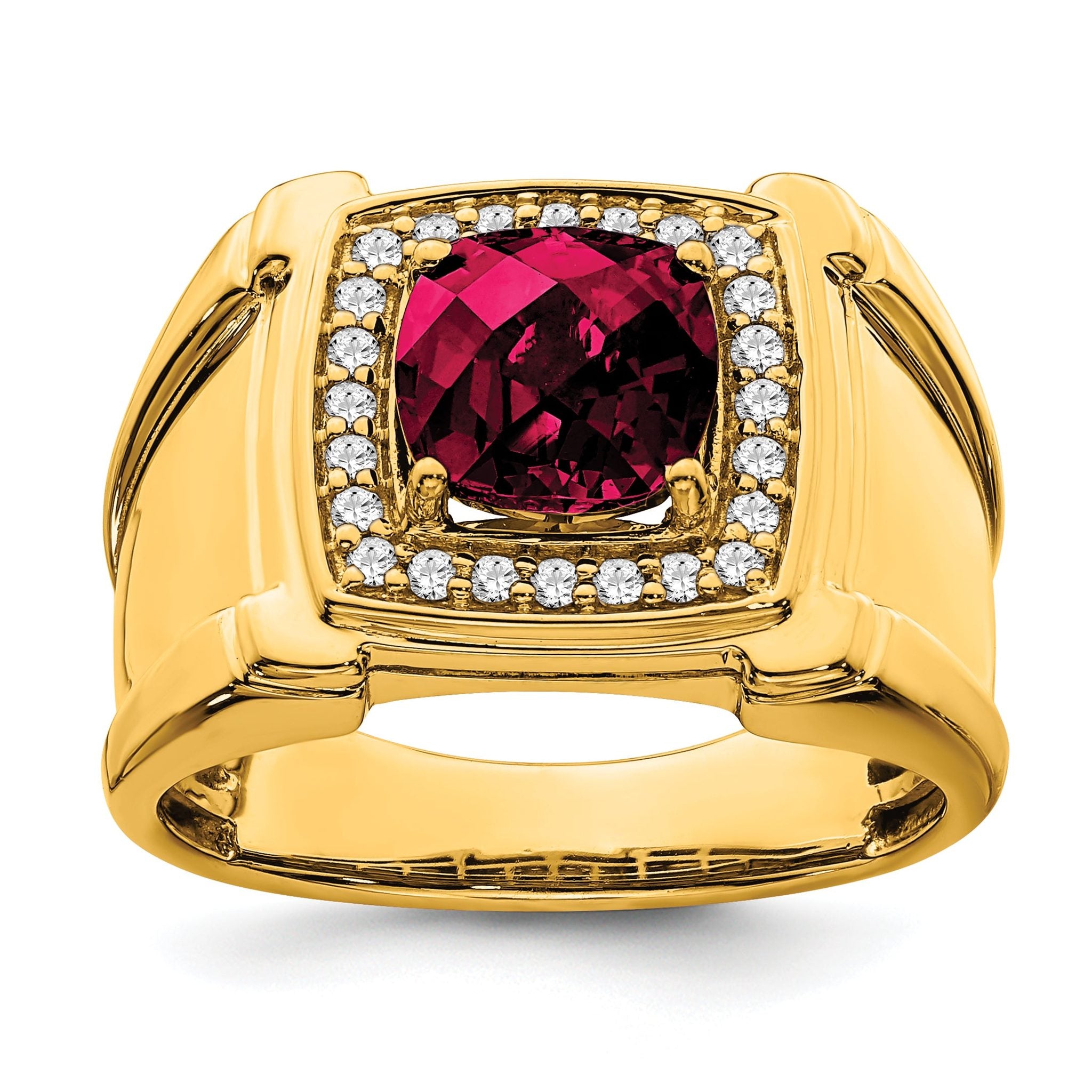 14k Created Checkerboard Ruby and Diamond Mens Ring Main image