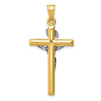 14K Two-Tone Gold INRI Crucifix Pendant with Polished Semi-Solid Design