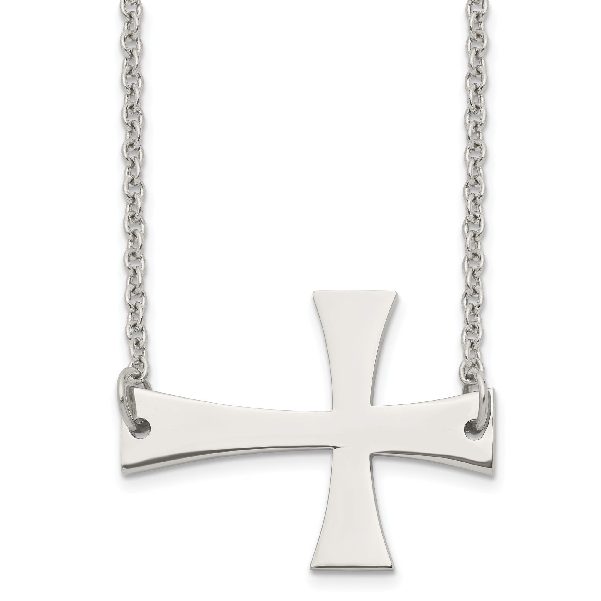 Stainless Steel Unisex Necklace with Polished Sideways Cross Pendant Main image