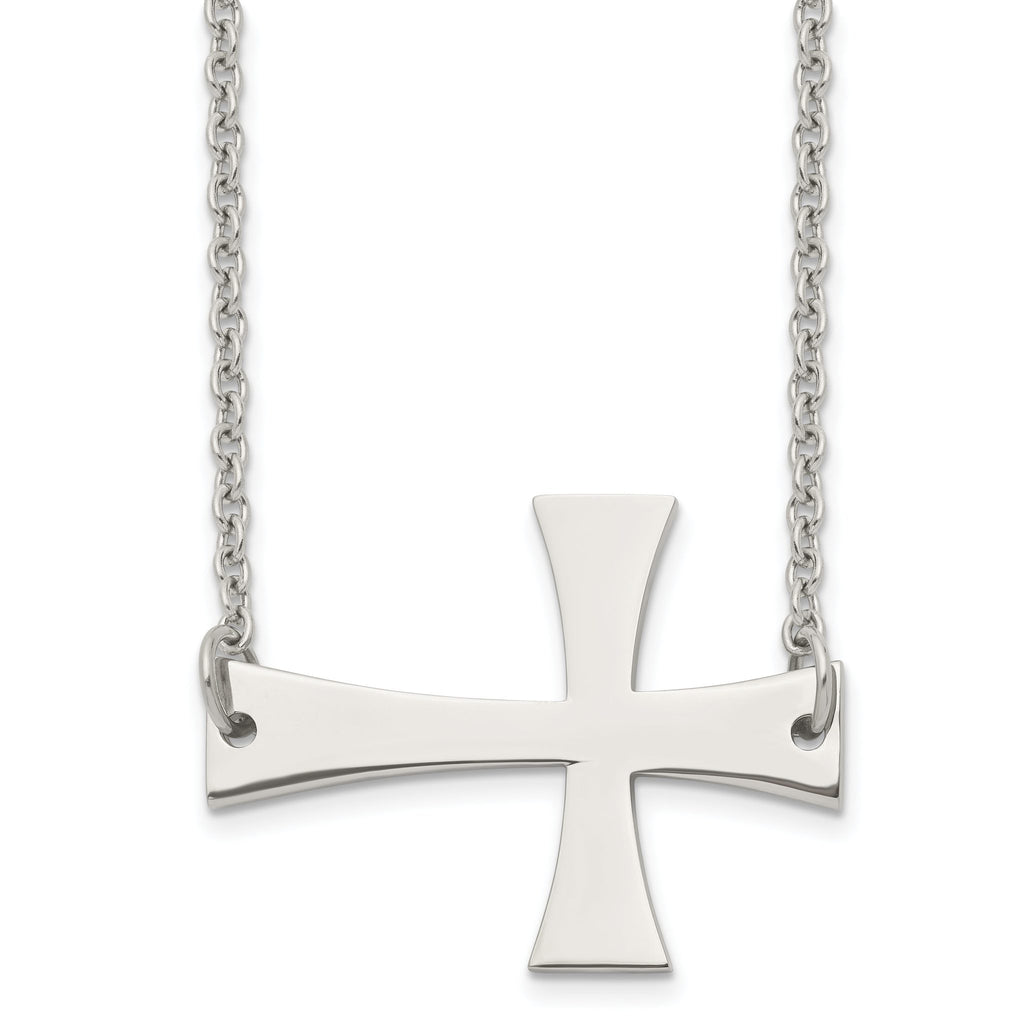 Stainless Steel Unisex Necklace with Polished Sideways Cross Pendant
