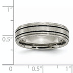 Black Enamel Ridged-Edge Wedding Band in Titanium, 6mm