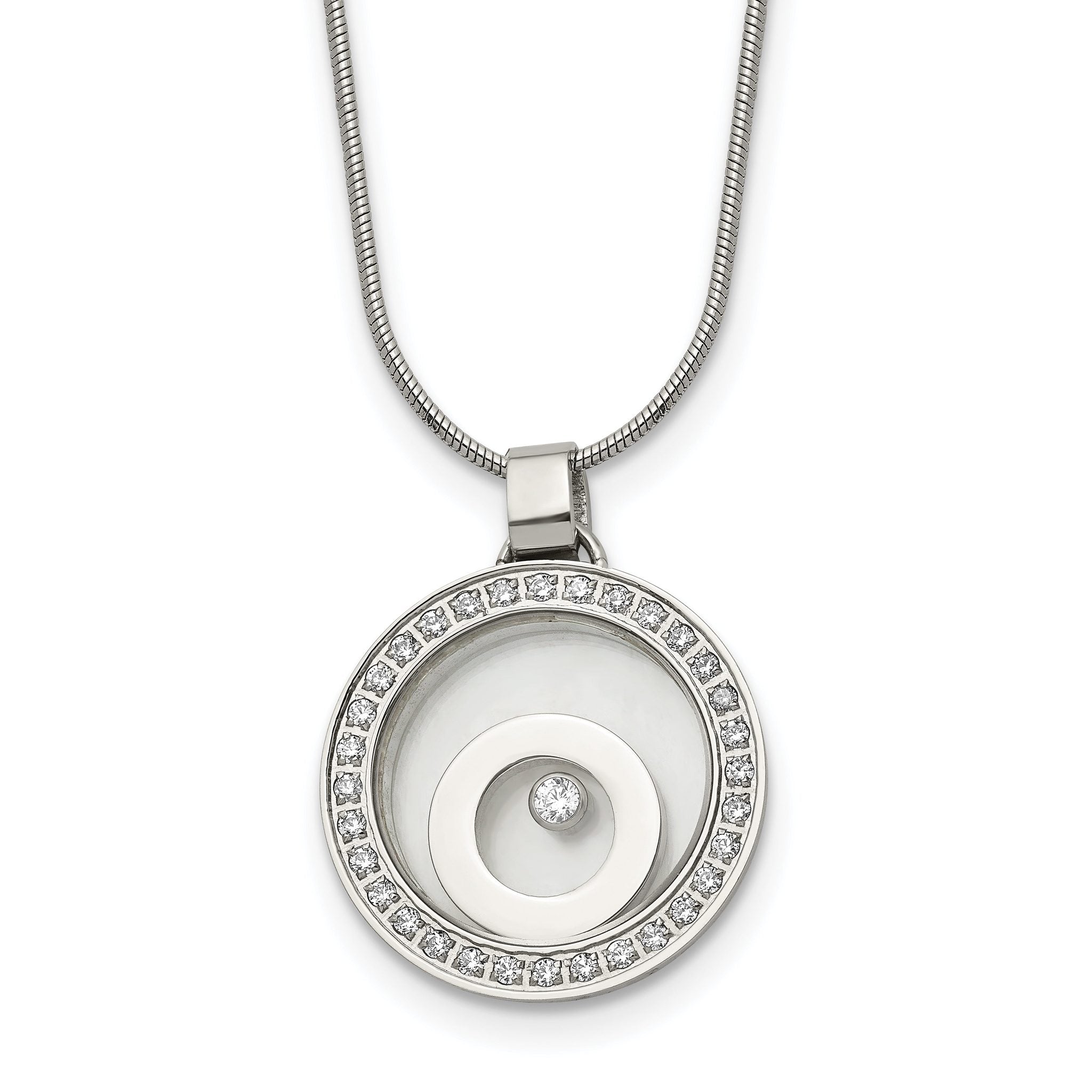 Floating CZ Glass Circle Necklace in Stainless Steel