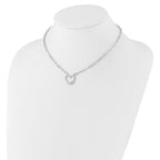 Sterling Silver RH-plated CZ Heart Paperclip Link 16in w/2in ext Necklace