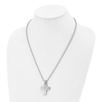 Chisel Stainless Steel Brushed and Polished with CZ Grooved Cross Pendant on a 22 inch Ball Chain Necklace
