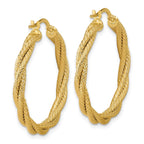 14K Polished and Textured Twisted Round Hoop Earrings