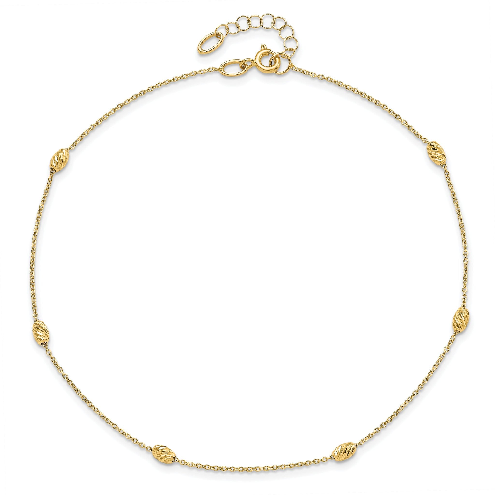 14K Diamond-cut Oval Beads 6-Station 10 inch Plus 1 inch Extender - Total 11 inch Anklet