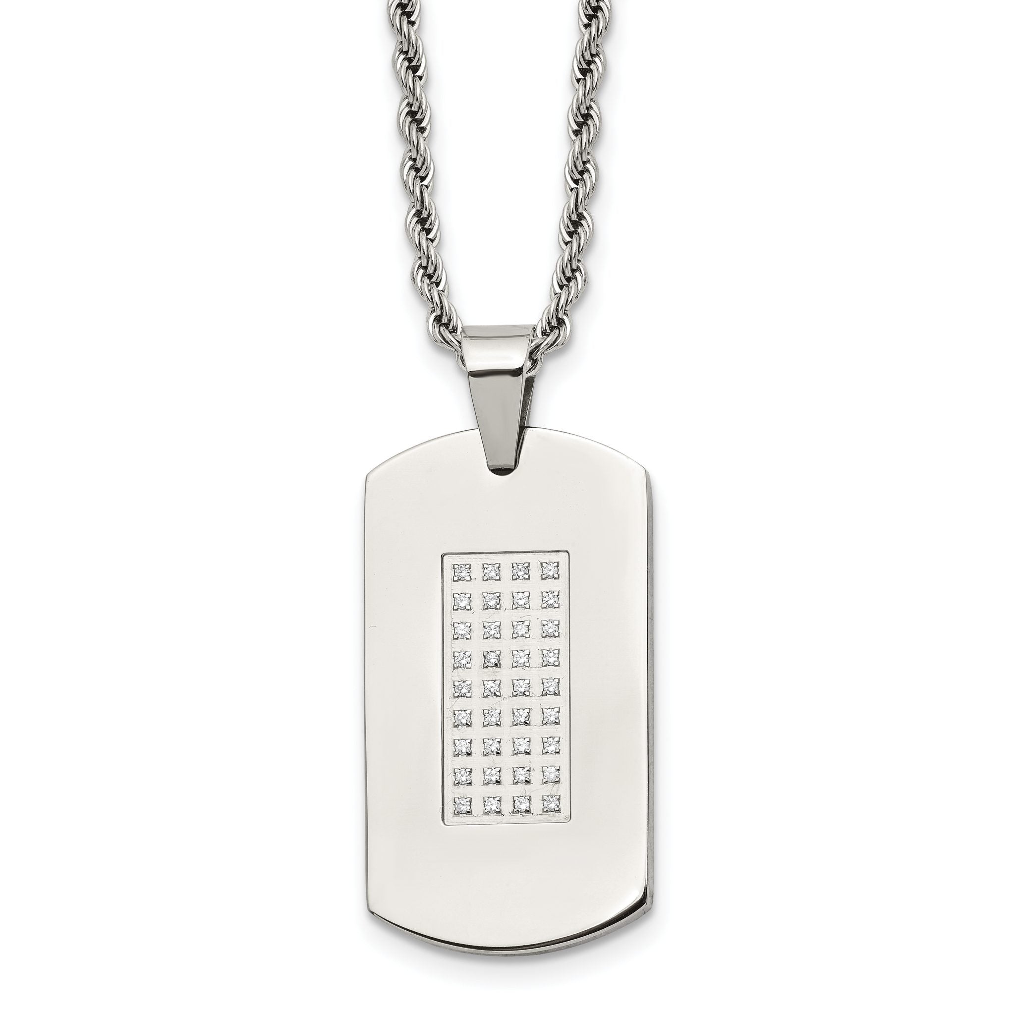 CZ Dog Tag Rope Chain Necklace in Stainless Steel Main image