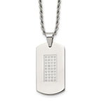 CZ Dog Tag Rope Chain Necklace in Stainless Steel