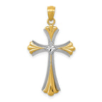 14K Gold Rhodium Diamond-Cut Budded Cross Pendant Elegant, Solid Design