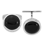 Rhodium-Plated Sterling Silver Black Onyx Cuff Links