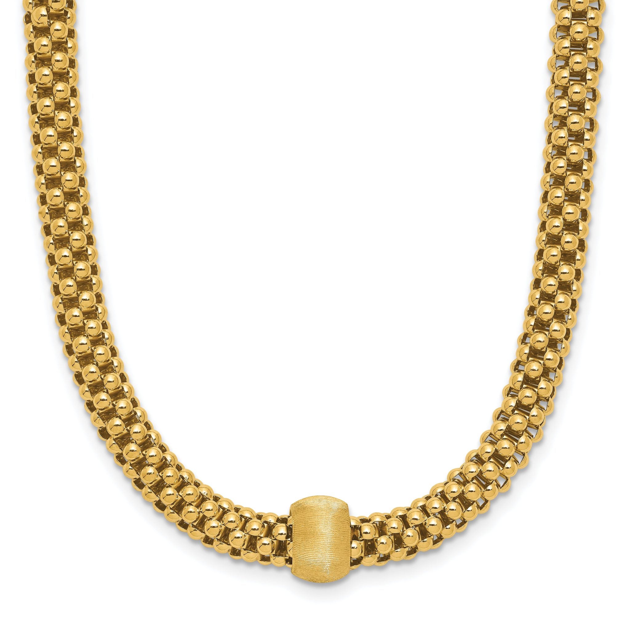 14K Polished and Brushed Bead Popcorn Mesh Necklace Main image