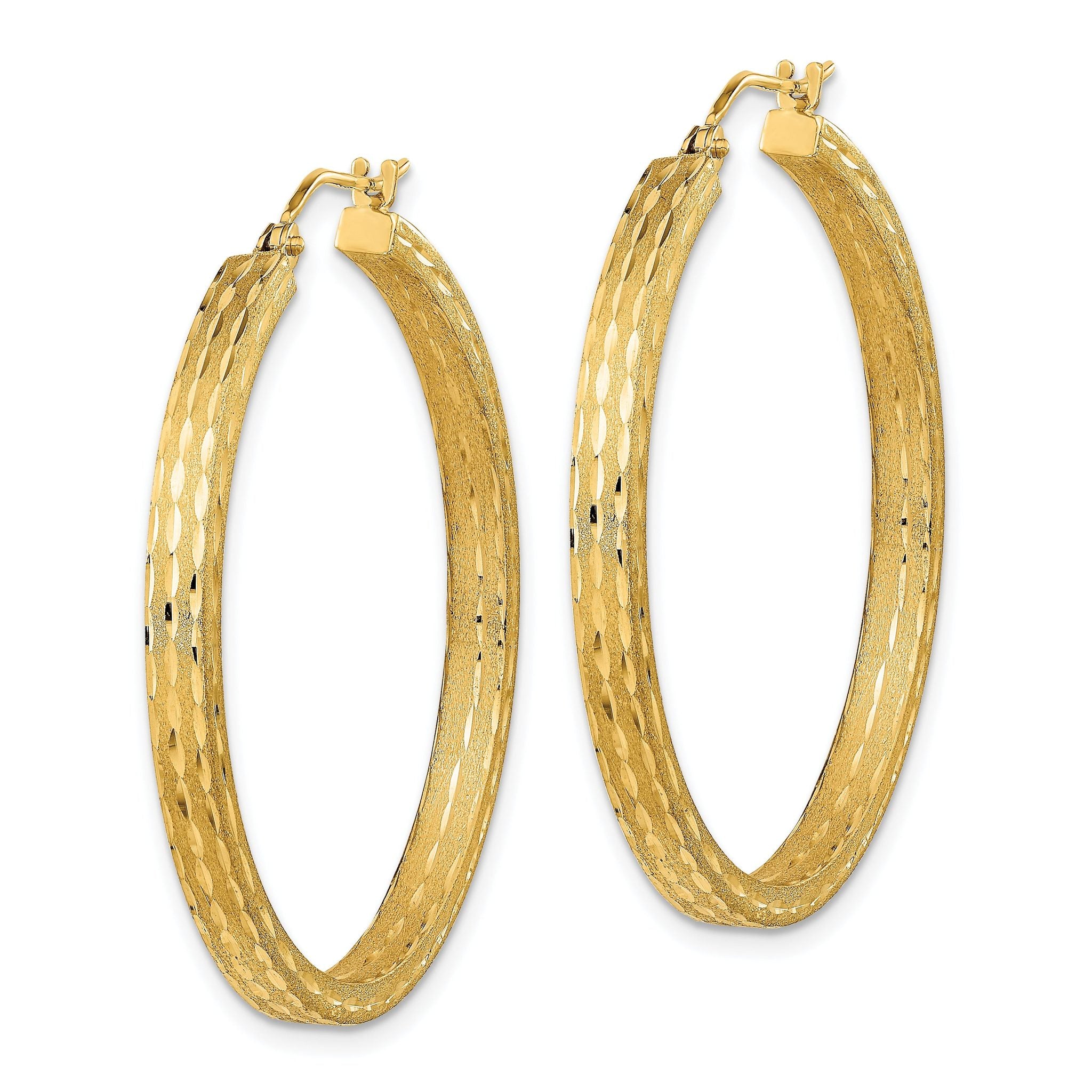 14K Satin and Diamond-cut Hoop Earrings Secondary image