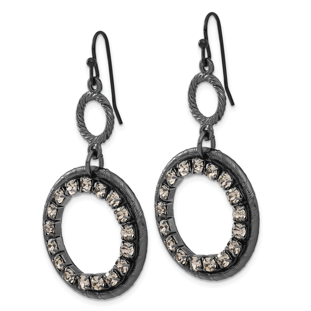 Smoky Crystal Circle Dangle Earrings in Black-Plated Fashion Metal