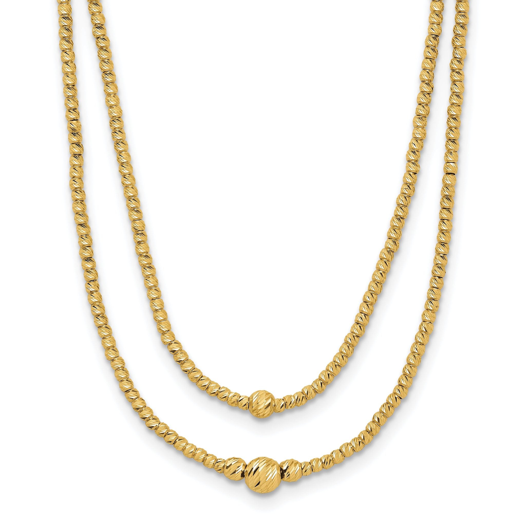 10K Polished and Diamond-cut beads 2-Strand Necklace Main image