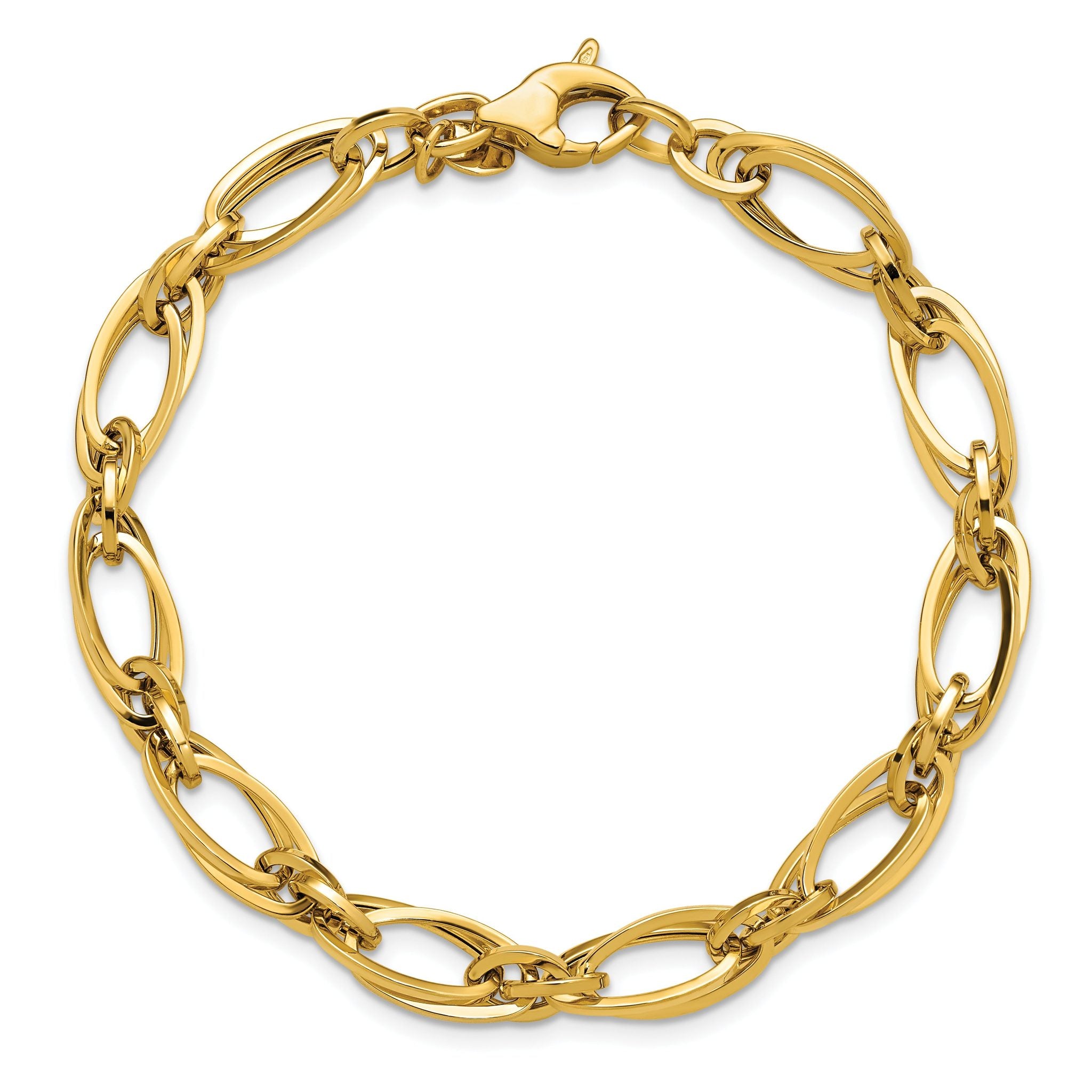 14K Polished Fancy Oval Link Bracelet