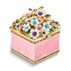 Luxury Giftware by Jere Pewter Bejeweled Crystals Gold-tone Enameled HELLO SPRING Flowers and Butterfly Ring Holder Trinket Box with Matching 18 Inch Necklace