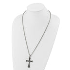 Chisel Stainless Steel Antiqued and Polished Swirl Design Cross Pendant on a 25.5 inch Cable Chain Necklace