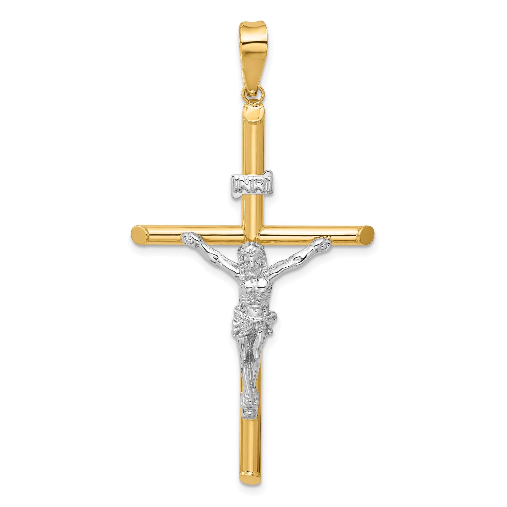 14K Two-Tone Gold Polished Jesus Crucifix Pendant  Elegant, Hollow Design Main image