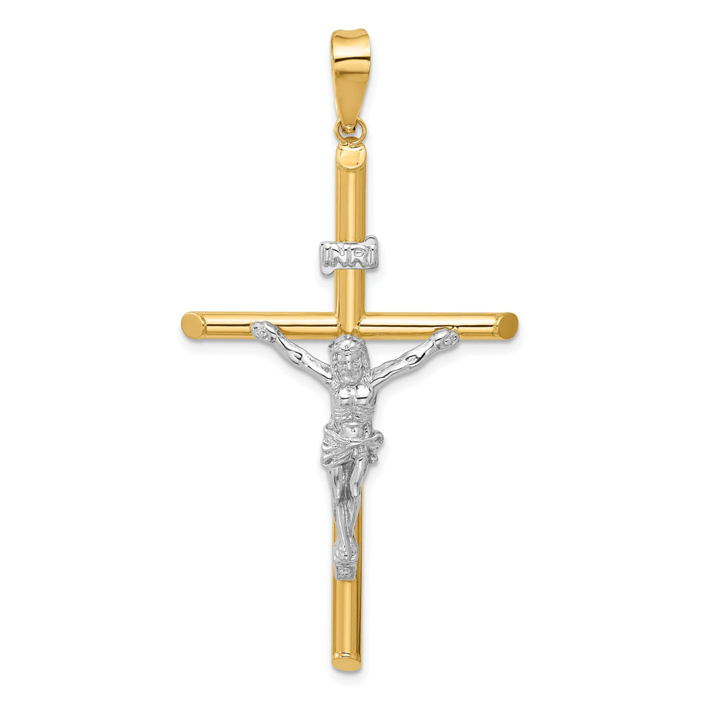 14K Two-Tone Gold Polished Jesus Crucifix Pendant  Elegant, Hollow Design