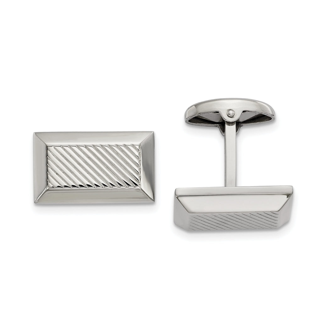 Stainless Steel Polished Textured Rectangle Cuff Links