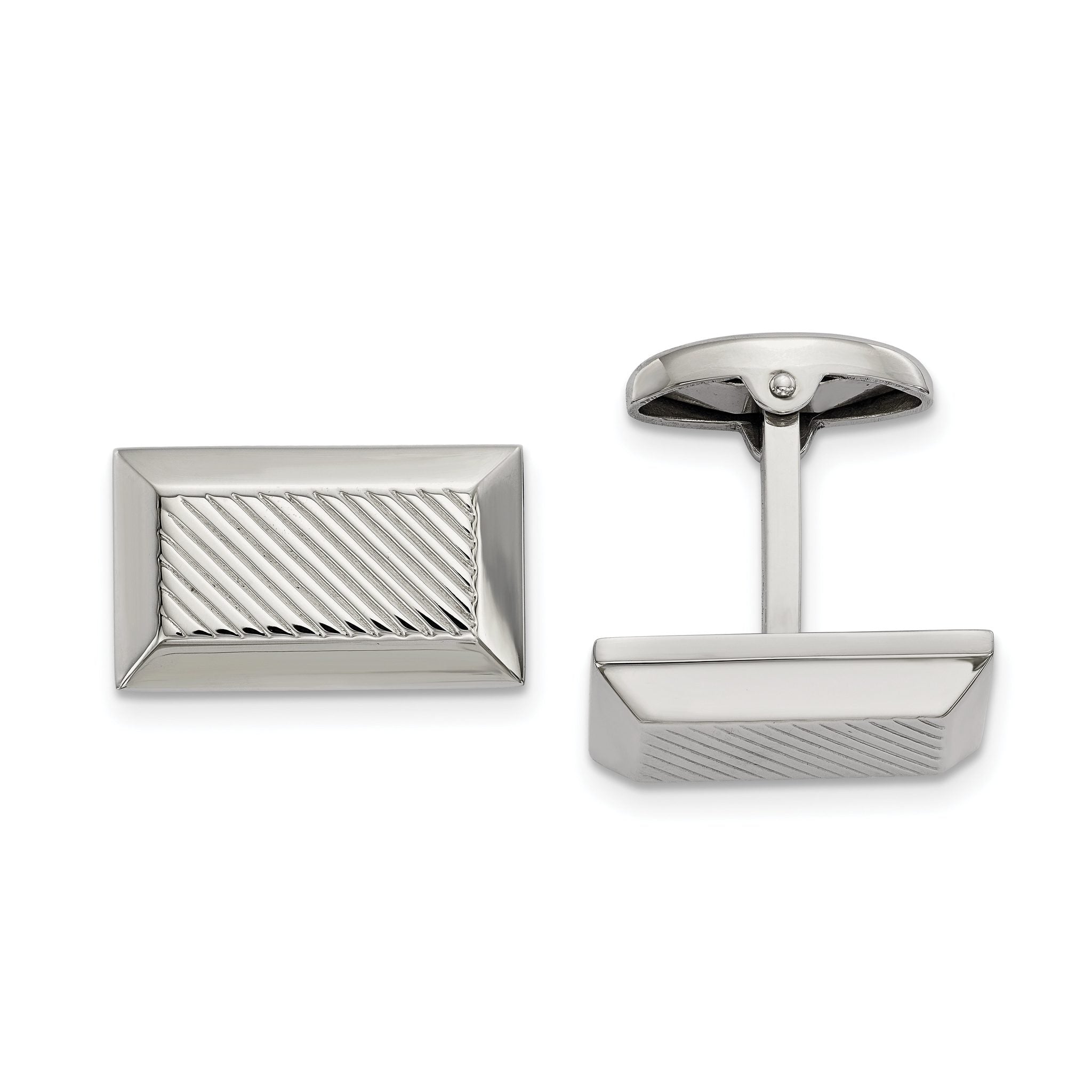 Stainless Steel Polished Textured Rectangle Cuff Links