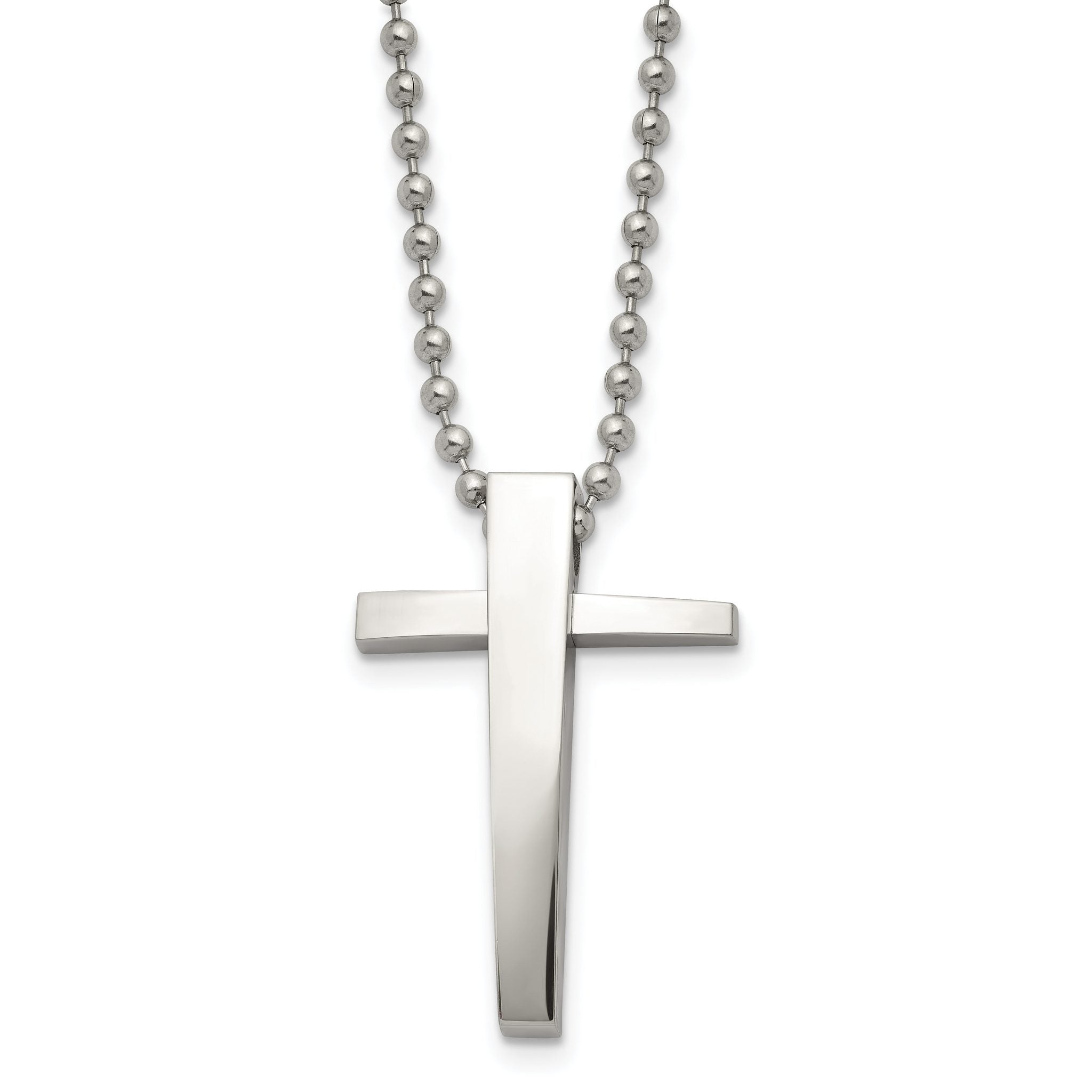 Chisel Stainless Steel Polished Cross Pendant on a 22 inch Ball Chain Necklace