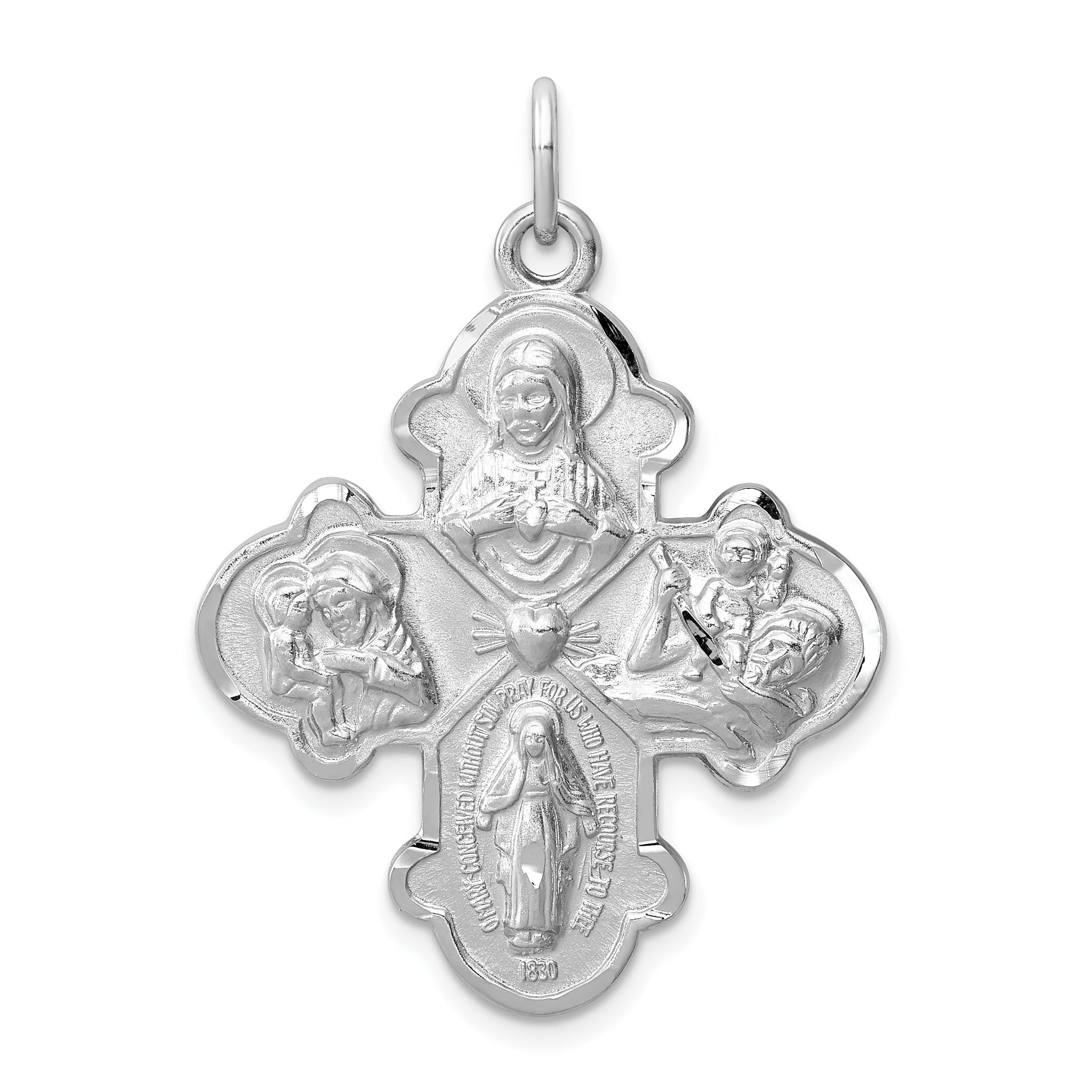 Sterling Silver Rhodium-Plated 4-Way Medal Pendant with Polished Satin Finish Main image