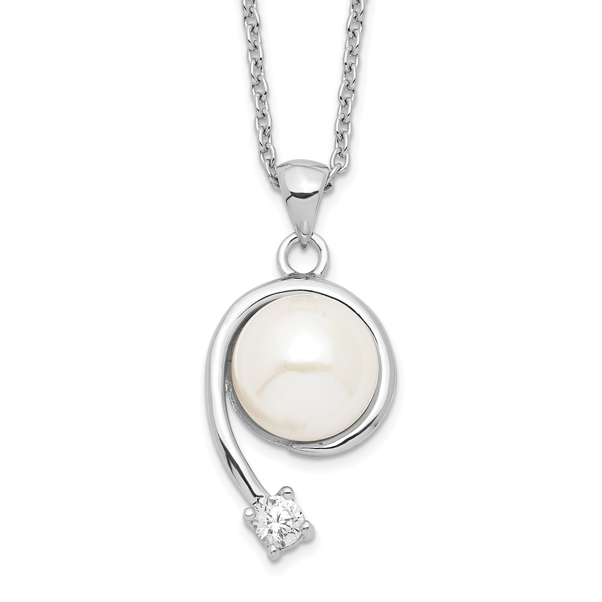 Sophia Jewelers Sterling Silver Pearl and CZ Pendant Necklace with Rhodium Polish Main image