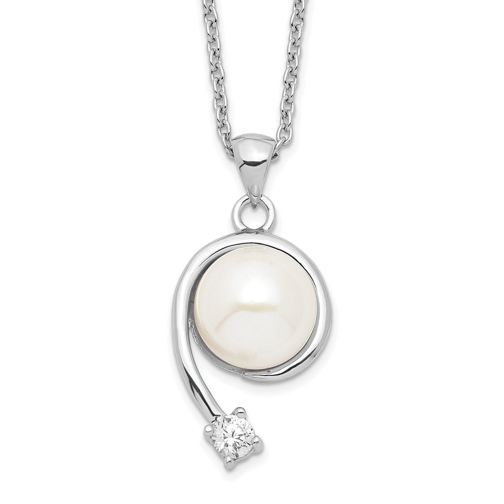 Sophia Jewelers Sterling Silver Pearl and CZ Pendant Necklace with Rhodium Polish