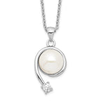 Sophia Jewelers Sterling Silver Pearl and CZ Pendant Necklace with Rhodium Polish