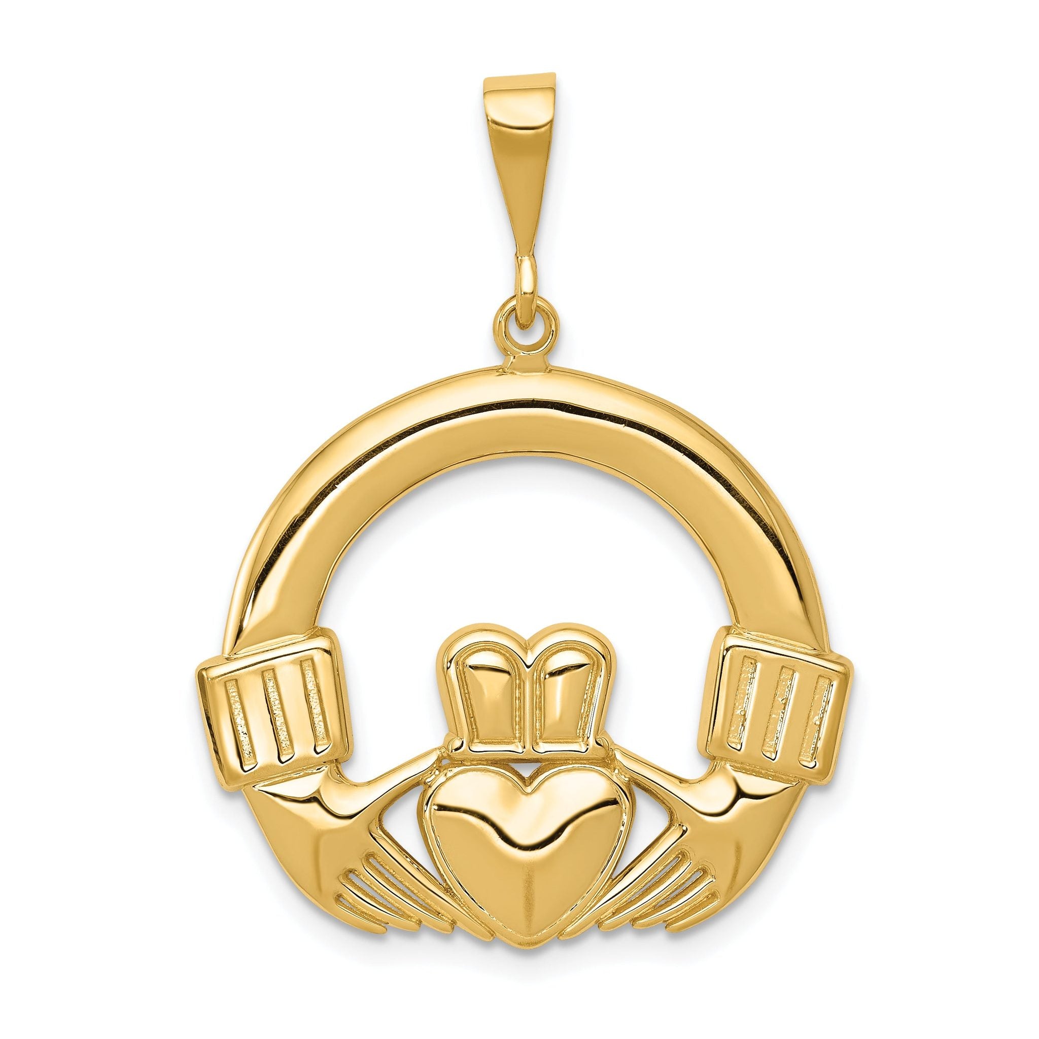 14K Gold Men's Claddagh Pendant with Polished Finish Main image